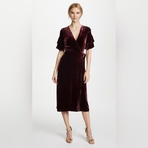 Club Monaco Tay Velvet Wrap Midi Dress in Dark Cherry